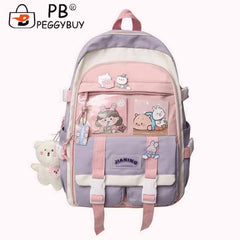 Harajuku Style Women Backpack Contrast School Bag for Girls