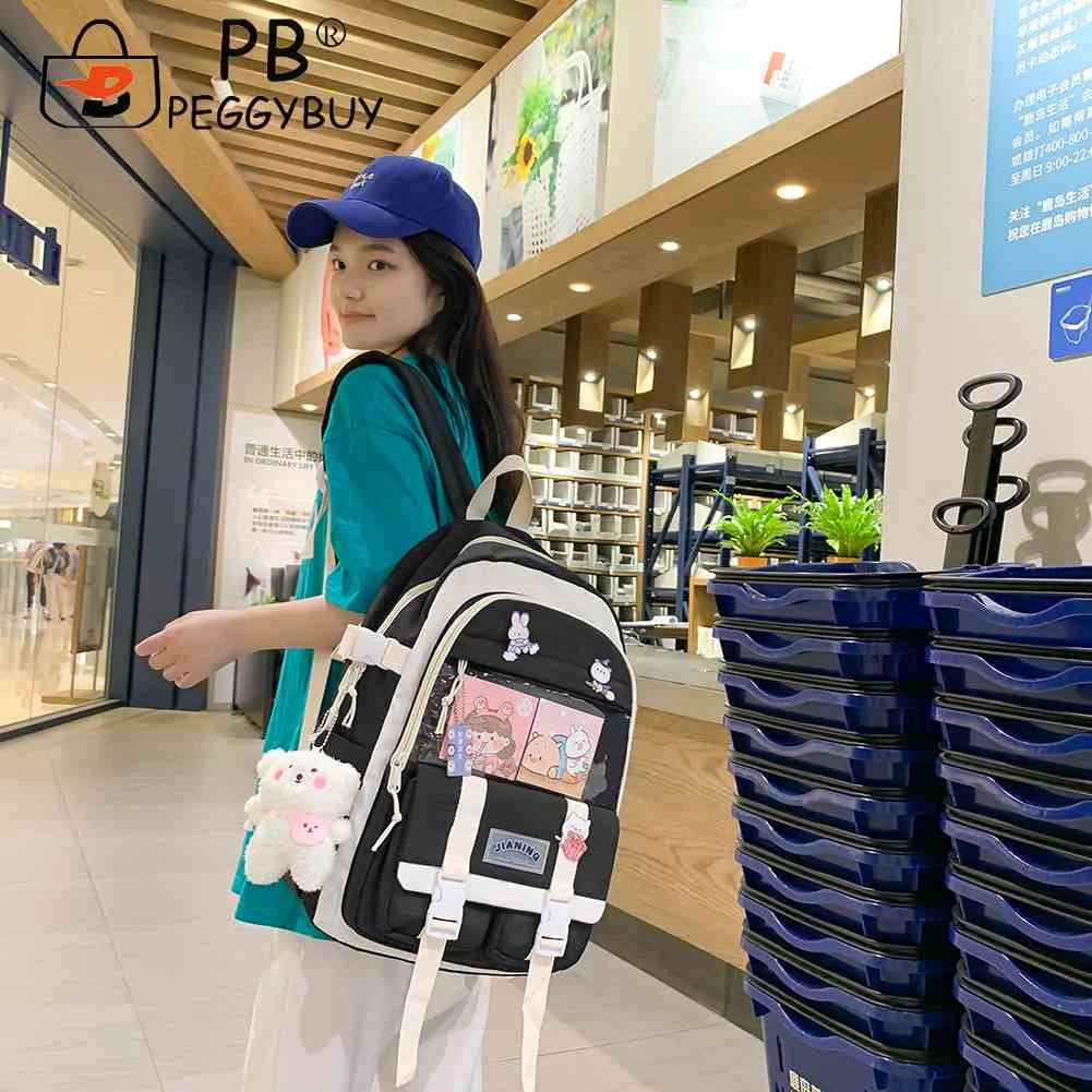 Harajuku Style Women Backpack Contrast School Bag for Girls