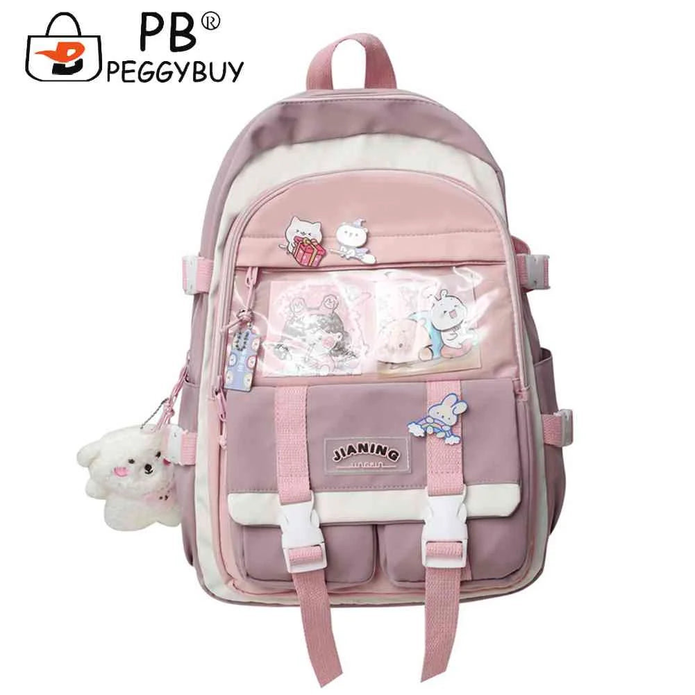 Harajuku Style Women Backpack Contrast School Bag for Girls
