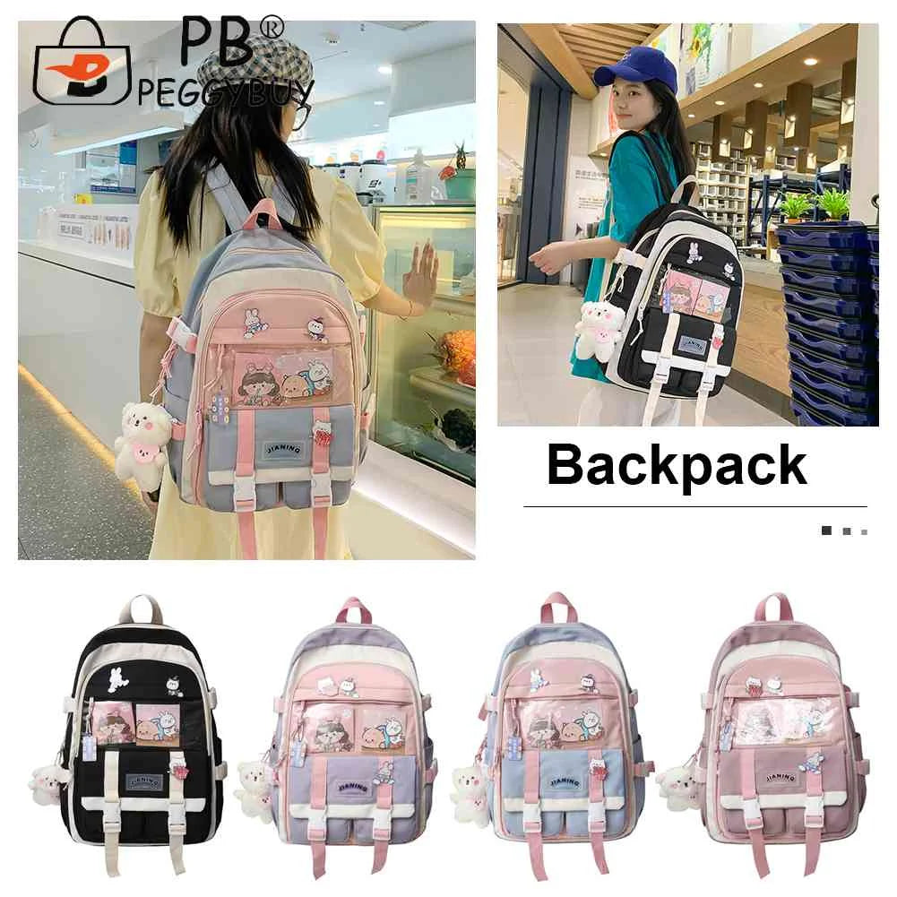 Harajuku Style Women Backpack Contrast School Bag for Girls
