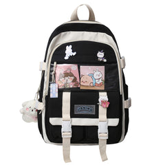 Harajuku Style Women Backpack Contrast School Bag for Girls Multiple Pockets