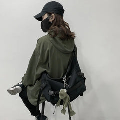Harajuku Techwear Canvas Sling Bag Gothic Crossbody Bags For Women Handbag