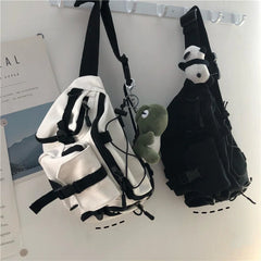 Harajuku Techwear Gothic Crossbody Bag Canvas Sling Handbag Purses Bolsas