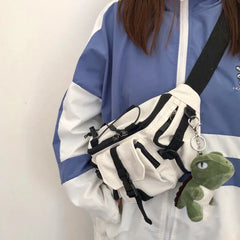 Harajuku Techwear Gothic Crossbody Bag Canvas Sling Handbag Purses Bolsas