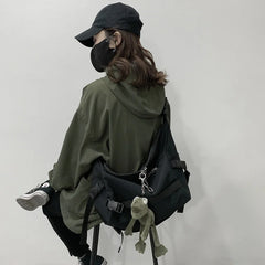 Harajuku Techwear Canvas Sling Bag Gothic Crossbody Bags For Women Handbag