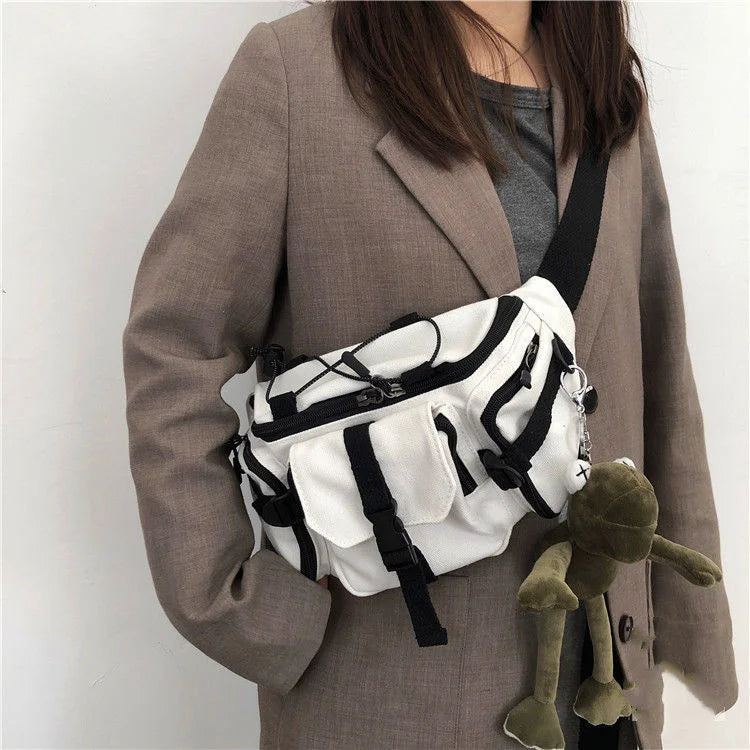 Harajuku Techwear Canvas Sling Bag Gothic Crossbody Bags For Women