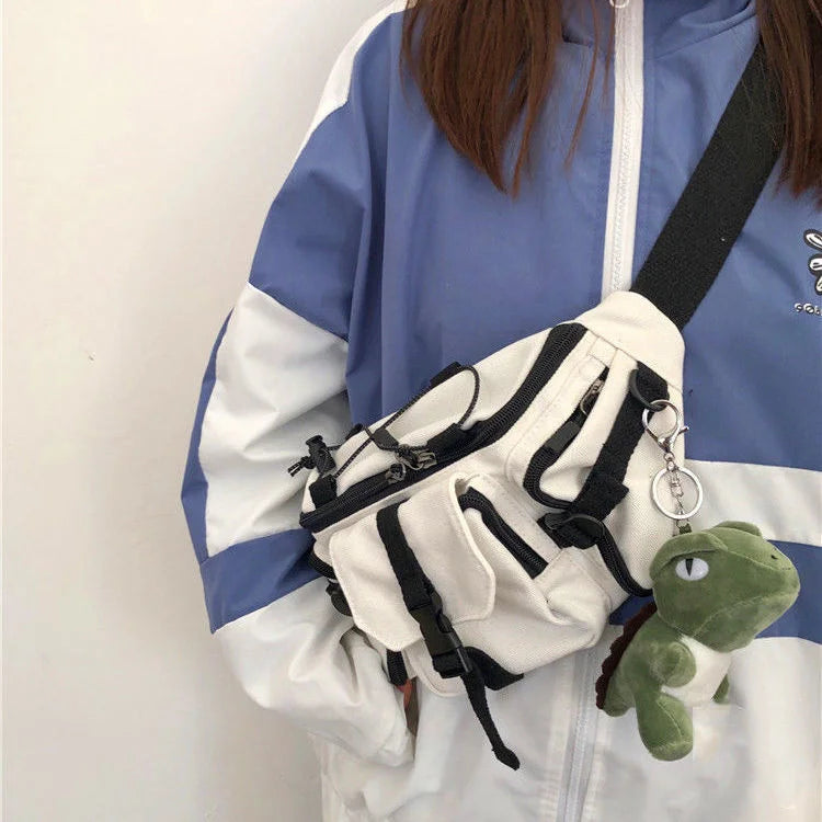 Harajuku Techwear Canvas Sling Bag Gothic Crossbody Bags For Women