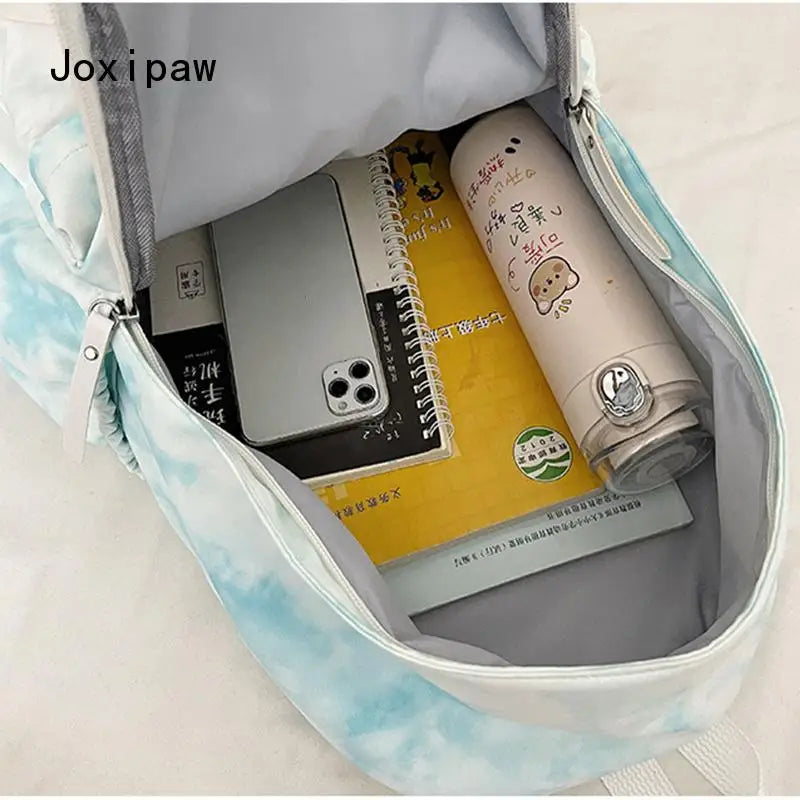 Harajuku Tie Dye Nylon Backpack Women Lightweight School Bag