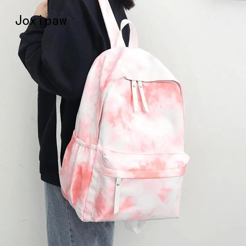 Harajuku Tie Dye Nylon Backpack Women Lightweight School Bag