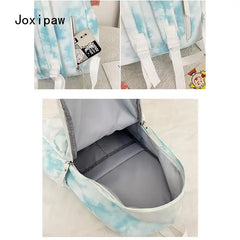 Harajuku Tie Dye Nylon Backpack Women Lightweight School Bag