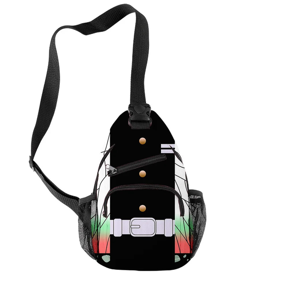 Harajuku Anime Demon Slayer Chest Bag Oxford Waterproof Sports Crossbody Bag