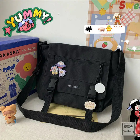 Harajuku Canvas Crossbody Bag Versatile Casual Handbag for Women