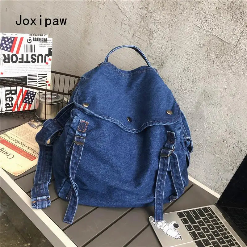 Harajuku Vintage Denim Crossbody Bag Large Capacity Casual Shoulder Handbag