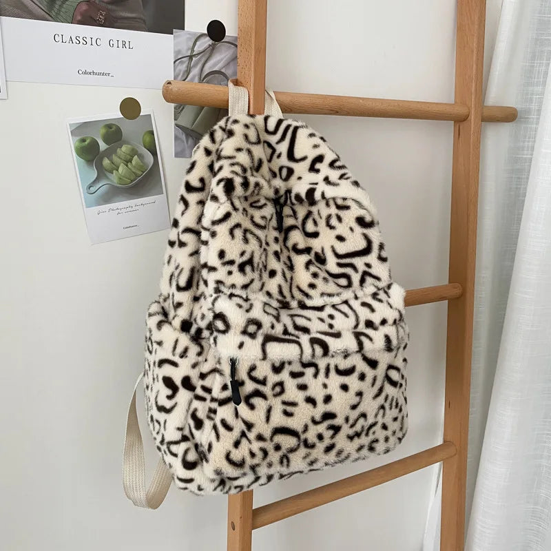 Harajuku Leopard Print School Backpack Women Casual Bag