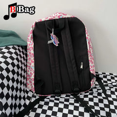 Harajuku Women Girl Pink Leopard Print Backpack Y2K Cartoon Casual