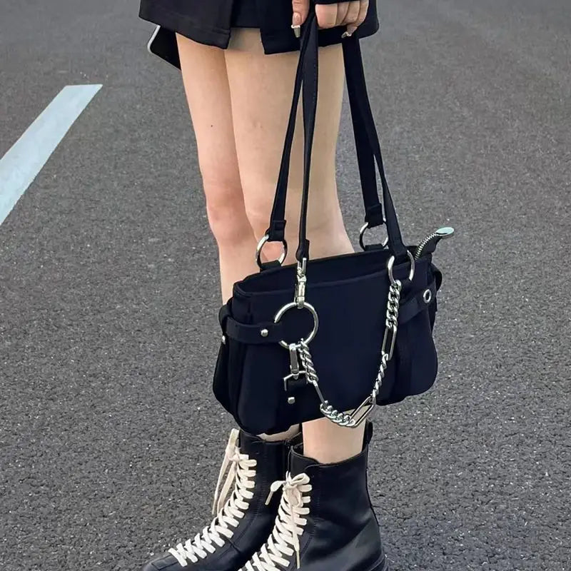 Harajuku Women Shoulder Bag Nylon Zipper Chain Handbags