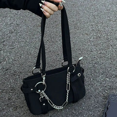 Harajuku Women Shoulder Bag Nylon Zipper Chain Handbags