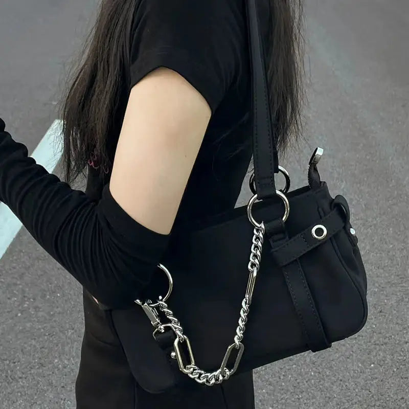 Harajuku Women Shoulder Bag Nylon Zipper Chain Handbags