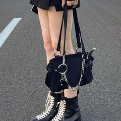 Harajuku Women Shoulder Bag Nylon Zipper Chain Handbags