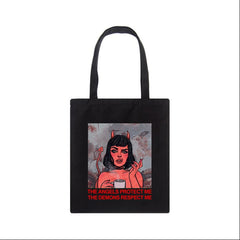 Harajuku Women's Canvas Devil Letter Spoof Printing Casual Shoulder Bag