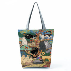 Harajuku Women's Handbag Portable Eco Shopping Bag Digital 3D Cat Printed Totes