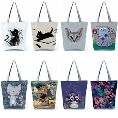 Harajuku Women's Handbag Portable Eco Shopping Bag Digital 3D Cat Printed Totes