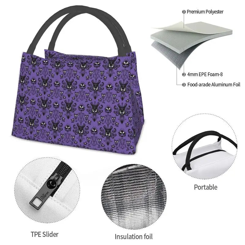 Haunted Mansion Lunch Bag Insulated Women Reusable Tote Office Outdoor Storage