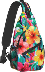 Hawaii Hawaiian Flowers Sling Bag, Multipurpose Shoulder Travel Hiking Chest