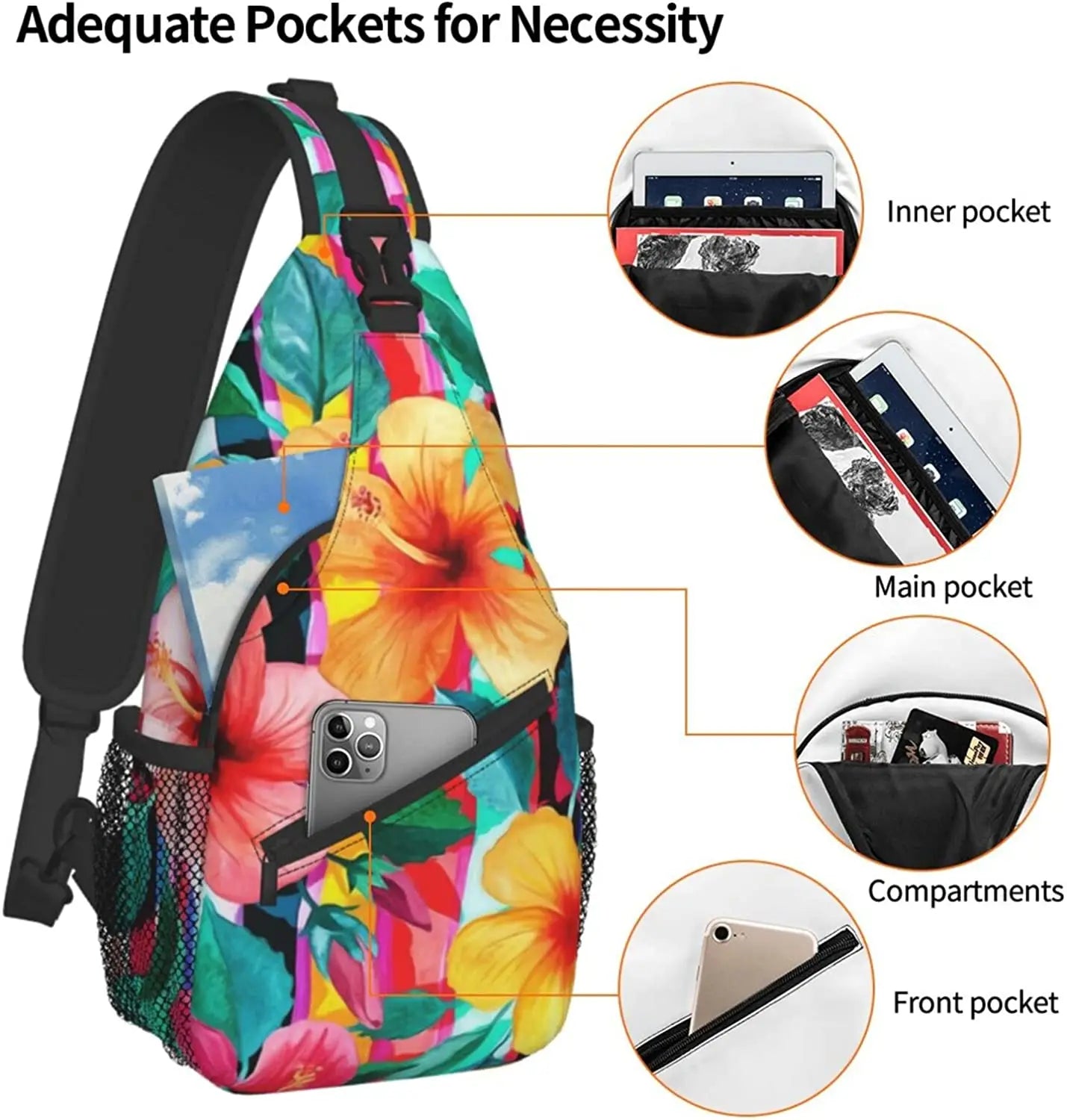 Hawaii Hawaiian Flowers Sling Bag, Multipurpose Shoulder Travel Hiking Chest
