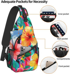 Hawaii Hawaiian Flowers Sling Bag, Multipurpose Shoulder Travel Hiking Chest
