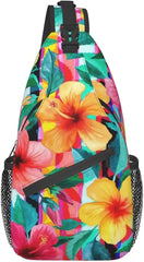 Hawaii Hawaiian Flowers Sling Bag, Multipurpose Shoulder Travel Hiking Chest