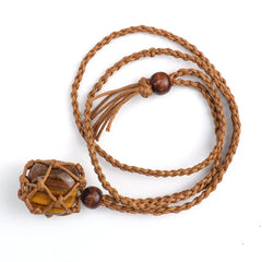 Healing Crystal Natural Stone Pendant Weave Net Bag Charms Rope Chain Necklaces
