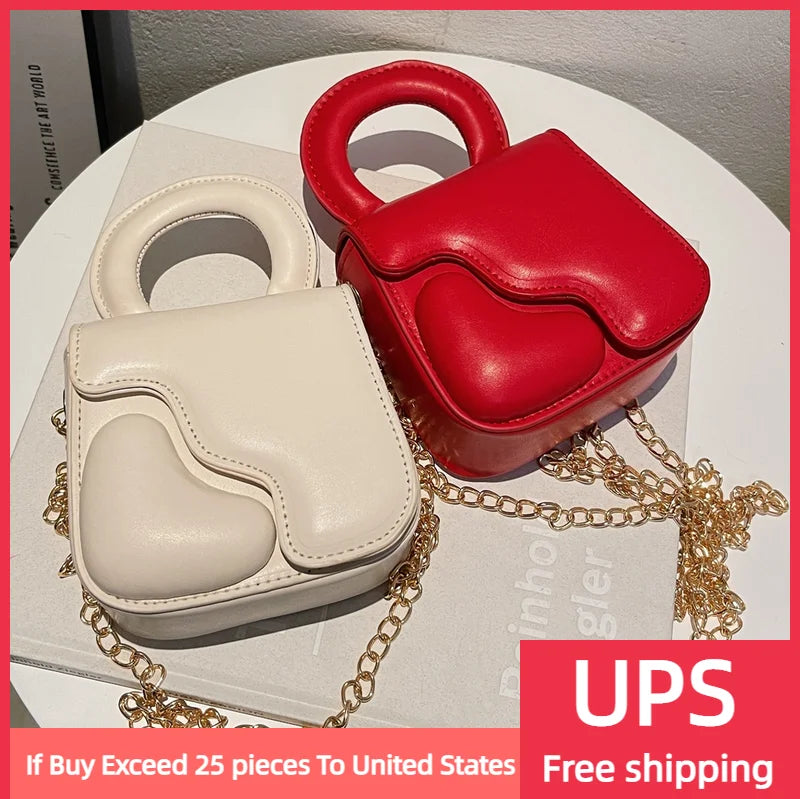 Heart Women Bag Chains Mini Shoulder Crossbody Bag Female Purse