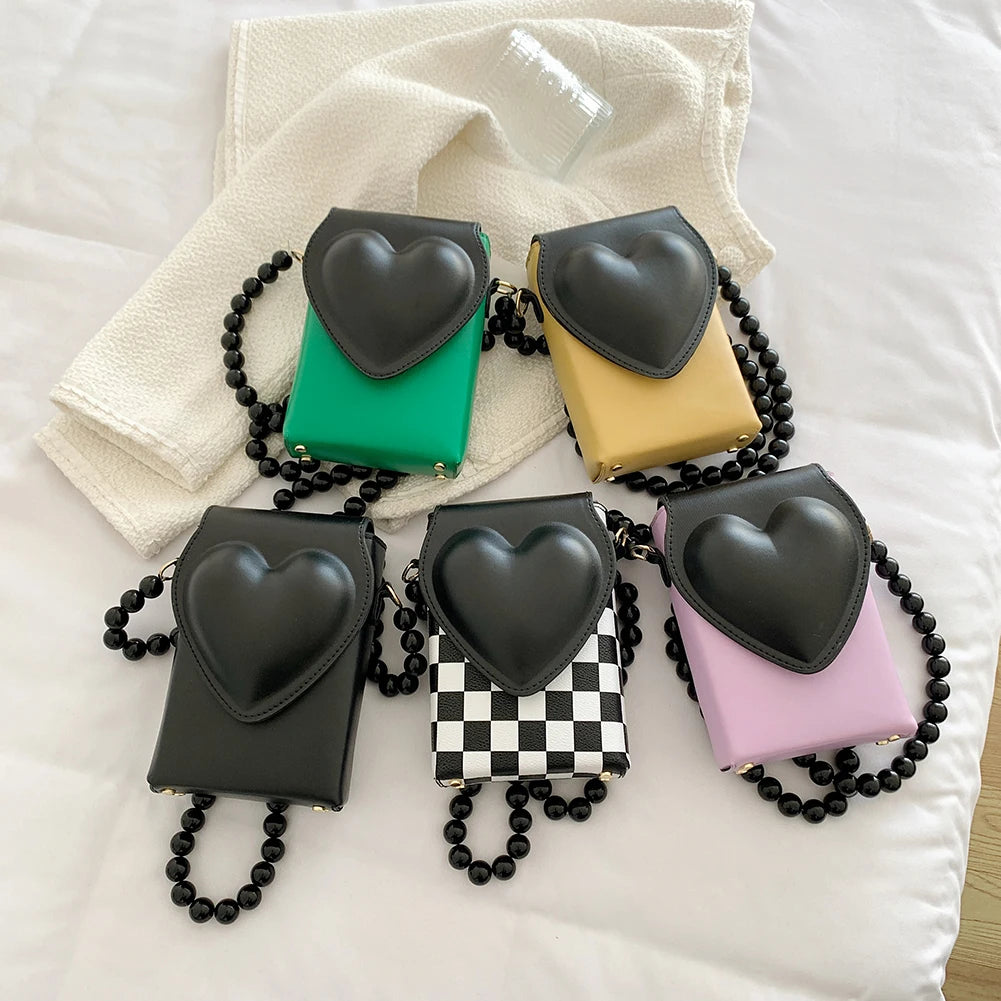 Heart Flap Shoulder Bag Ladies Leather Handbags Female Crossbody Tote