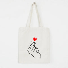 Heart Gesture Women Canvas Foldable Shopping Bag Cartoon Cotton Bag