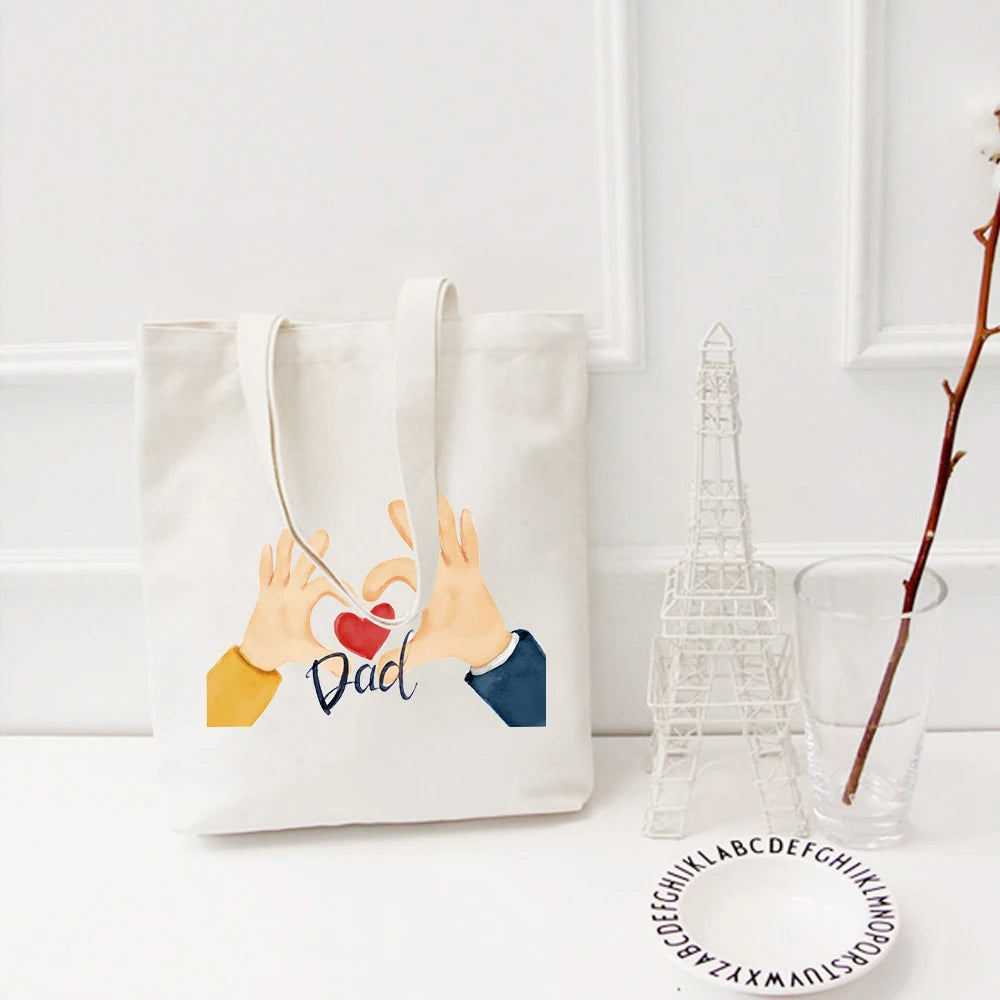 Heart Gesture Women Canvas Foldable Shopping Bag Cartoon Cotton Bag