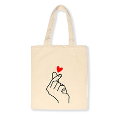 Heart Gesture Women Canvas Foldable Shopping Bag Cartoon Cotton Bag
