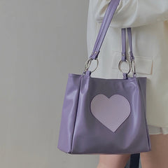 Heart Pattern Women PU Leather Shoulder Bags Female Girl Purple Underarm Bag