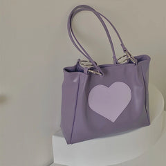 Heart Pattern Women PU Leather Shoulder Bags Female Girl Purple Underarm Bag