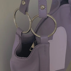 Heart Pattern Women PU Leather Shoulder Bags Female Girl Purple Underarm Bag