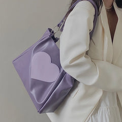 Heart Pattern Women PU Leather Shoulder Bags Female Girl Purple Underarm Bag