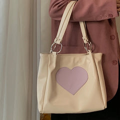 Heart Pattern Women PU Leather Shoulder Bags Female Girl Purple Underarm Bag