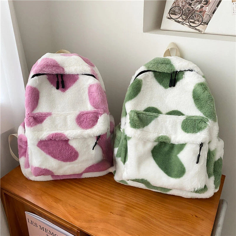 Heart Plush Cartoon Backpack Girl Plush Backpacks Fur Backpacks Children Schoolb