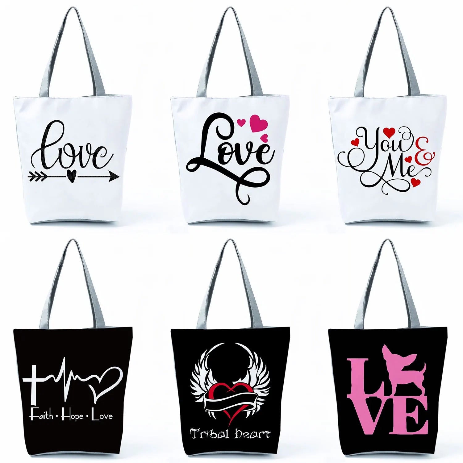 Heart Print Lady Tote Bag Eco-Friendly Foldable Women Shoulder Bag