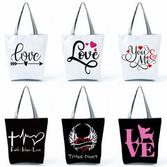 Heart Print Lady Tote Bag Eco-Friendly Foldable Women Shoulder Bag