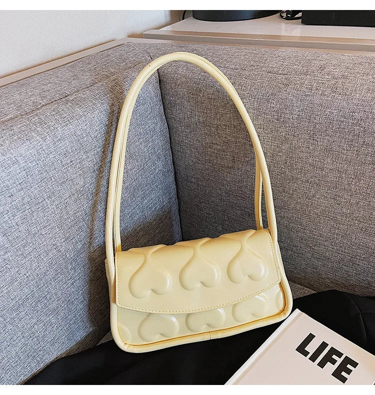 Heart Shape Printing Women's Handbag Shoulder Bag PU Leather High Underarm Bag