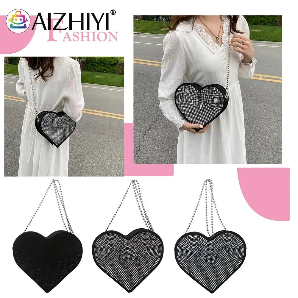 Heart Shaped Rhinestone Bag for Women, Birthday Present