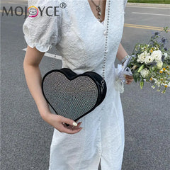 Heart Shaped Rhinestone Bag Shoulder Handbag for Women