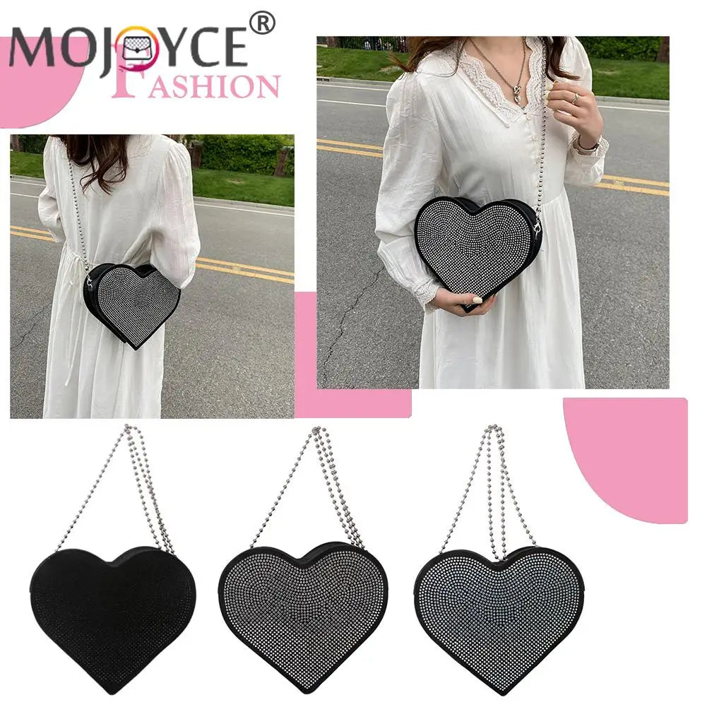 Heart Shaped Rhinestone Bag Shoulder Handbag for Women