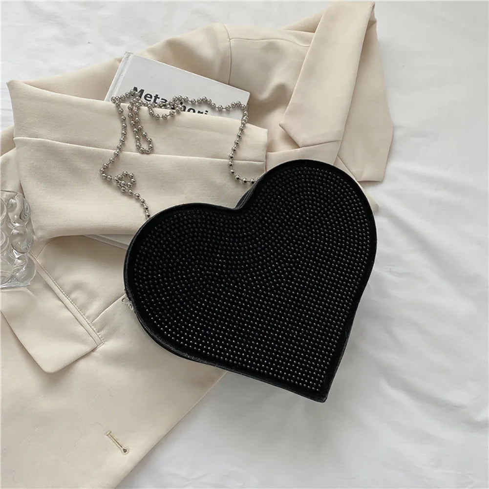 Heart Shaped Rhinestone Bag Shoulder Handbag for Women
